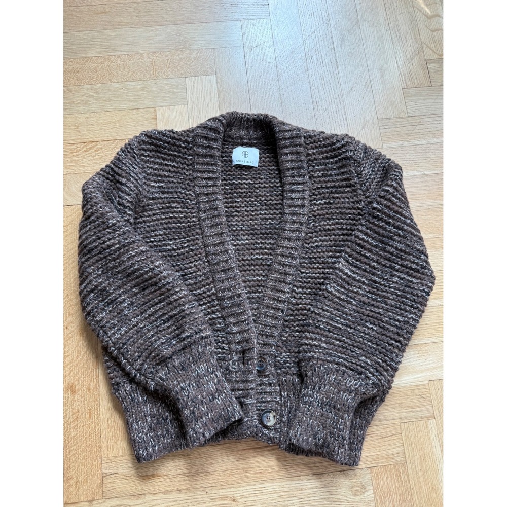 Anine Bing Brown Marled Baby Alpaca Blend Chunky Knit Cardigan Sweater XS